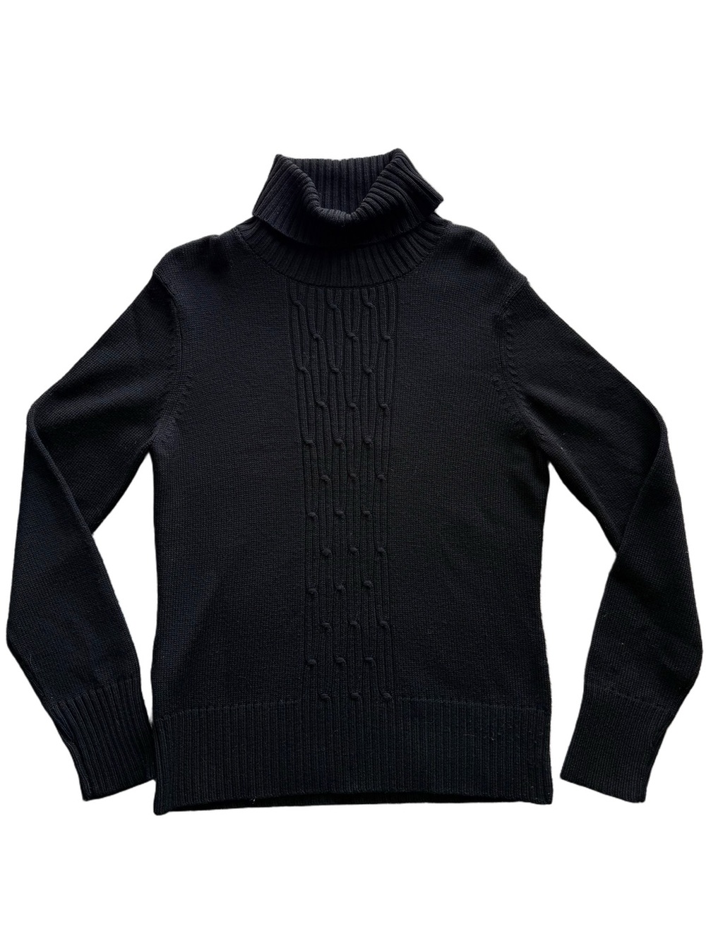 Ann Taylor Black Ribbed Merino Wool Turtleneck Sweater | L
